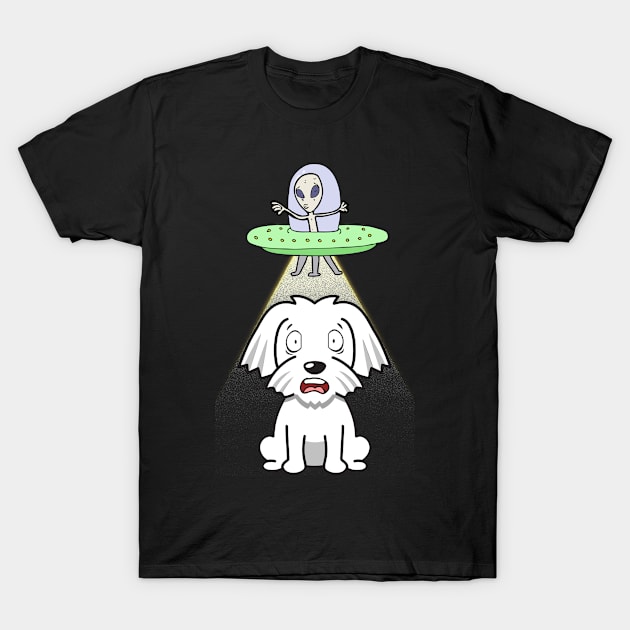 Cute white dog is abducted by aliens T-Shirt by Pet Station